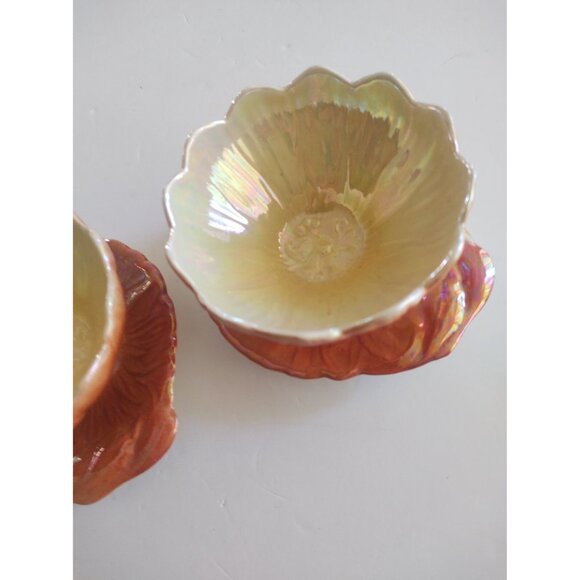 VINTAGE Royal Winton Grimwades Lustre Glaze Lotus Orange Desert Bowls Set of 2 - Picture 6 of 7
